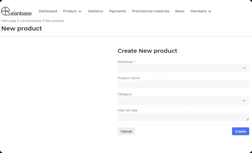 Add a Product on Alanbase